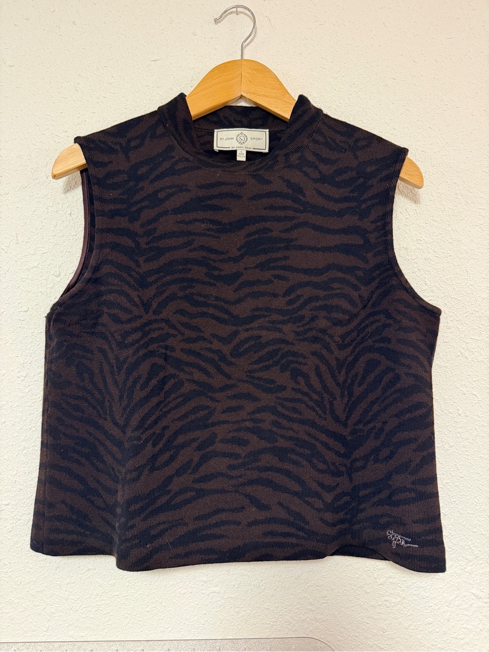 St. John Brown and Black Zebra-Print Sleeveless Knit Tank size Large